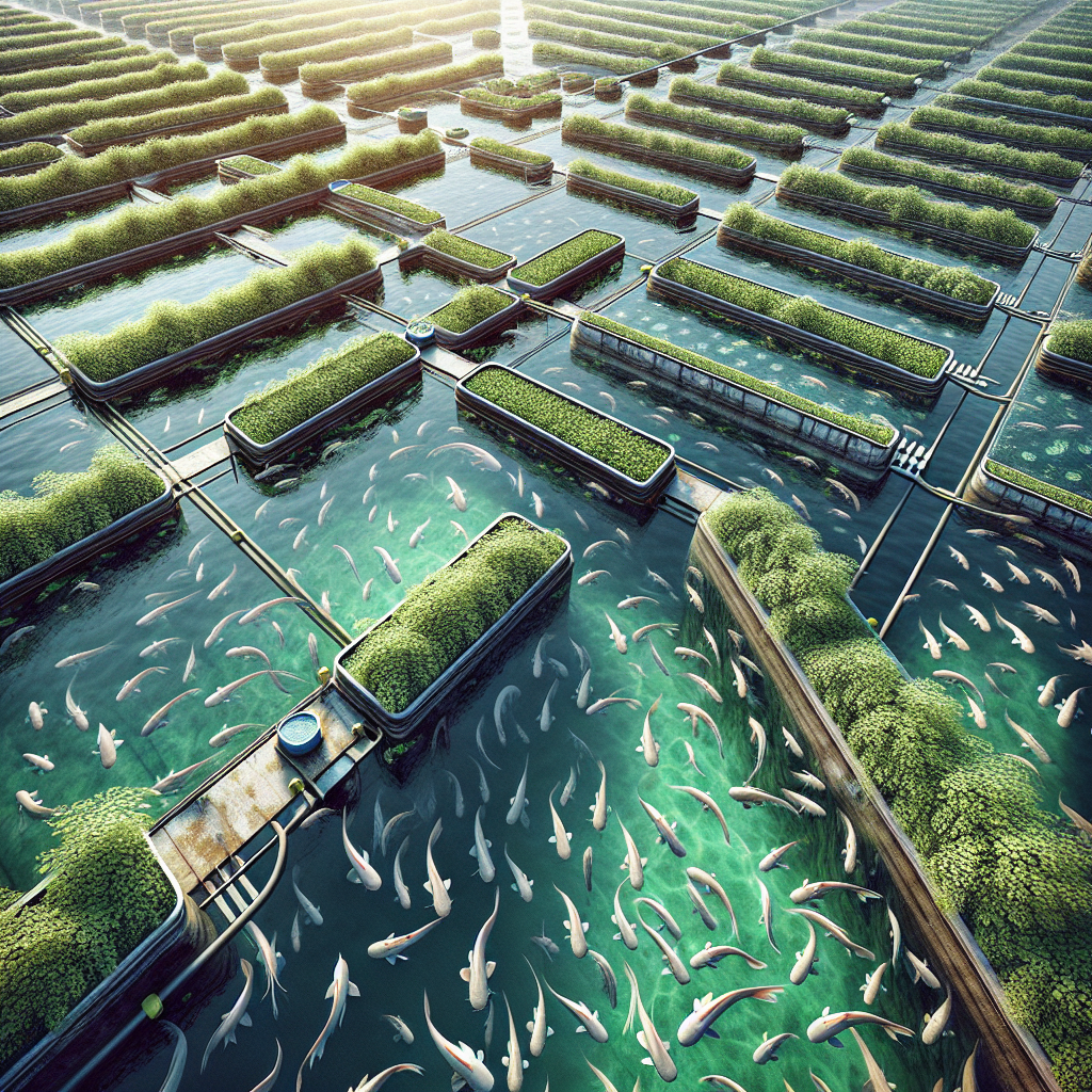 A photo-realistic image of a fish farming setup for 1000 catfish, featuring a series of clean, organized rectangular ponds with clear water, fish visible beneath the surface. The environment is an outdoor setting with natural sunlight, showing lush greenery surrounding the ponds. Captured using a Sony A7S profile camera for sharp details and vivid colors.